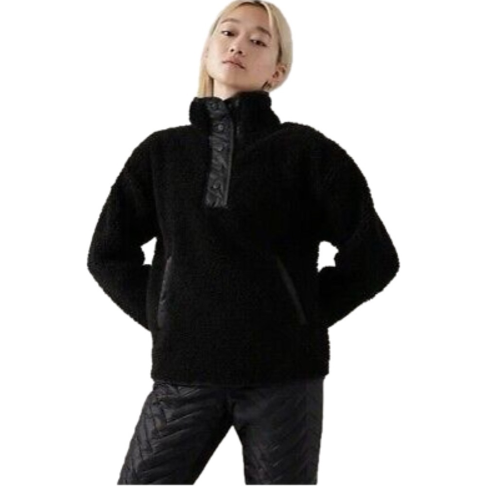 Athleta Cozy Sherpa Snap Sweatshirt black size XS